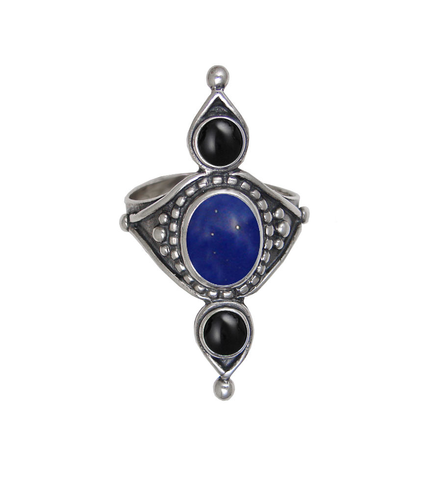 Sterling Silver Royal Ring With Lapis Lazuli And Black Onyx Size 9